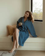 Micro Waffle Robe – Slate Blue - Image 2