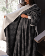 Cloud Checker Plush Blanket – Black - Image 3