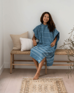 Classic Stripe Hooded Poncho Slate Blue - Image 8