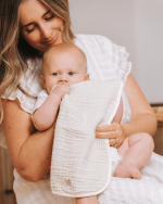 Little Fishies Gauze Burping Cloth Bundle – 3 Pack – Seafoam / Peach Fuzz / Natural - Image 7
