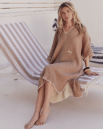 Falta Gauze Hooded Poncho – Warm Taupe - Image 5