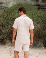 Orb Button Down Waffle Shirt – Sand – Mens - Image 6