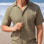 Orb Button Down Waffle Shirt – Olive – Mens