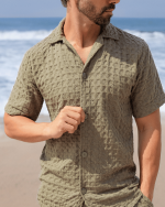 Orb Button Down Waffle Shirt – Olive – Mens