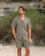 Orb Button Down Waffle Shirt – Olive – Mens - Image 6
