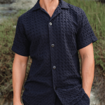 Orb Button Down Waffle Shirt – Black – Mens