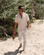 Orb Button Down Waffle Shirt – Sand – Mens - Image 3