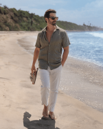 Orb Button Down Waffle Shirt – Olive – Mens - Image 3