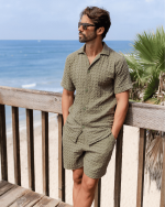 Orb Button Down Waffle Shirt – Olive – Mens - Image 5