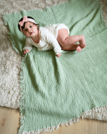 Little Fishies Gauze Receiving Blanket – Sage - Image 2