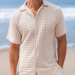 Orb Button Down Waffle Shirt – Sand – Mens