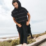 Classic Stripe Hooded Poncho Black