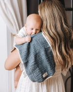 Little Fishies Gauze Burping Cloth Bundle – 3 Pack – Sage / Grey / Navy - Image 2