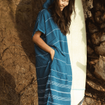 Classic Stripe Hooded Poncho Teal Blue