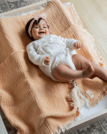 Little Fishies Gauze Receiving Blanket – Peach Fuzz - Image 2