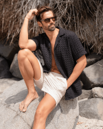 Orb Button Down Waffle Shirt – Black – Mens - Image 3
