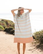 Colorblock Stripe Hooded Poncho – Mint - Image 2