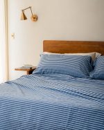Classic Micro Twill Stripe Melange Flat Top Sheet Indigo - Image 6