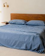 Classic Micro Twill Stripe Melange Flat Top Sheet Indigo - Image 2