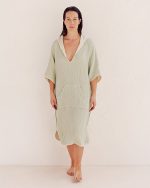 Falta Gauze Hooded Poncho – Sage - Image 6