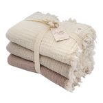 Little Fishies Gauze Receiving Blanket Set – 3 Pack – Natural / Beige / Warm Taupe