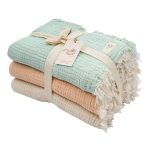 Little Fishies Gauze Receiving Blanket Set – 3 Pack – Seafoam / Peach Fuzz / Natural