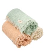 Little Fishies Gauze Receiving Blanket Set – 3 Pack – Seafoam / Peach Fuzz / Natural - Image 14