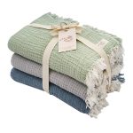 Little Fishies Gauze Receiving Blanket Set – 3 Pack – Sage / Grey / Navy