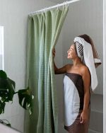 Micro Waffle Shower Curtain – Slate Blue - Image 10