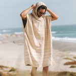 Classic Stripe Hooded Poncho Sand
