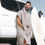 Classic Stripe Hooded Poncho – Grey